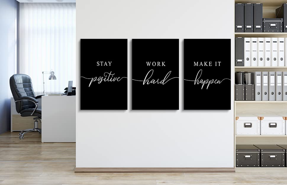 Stay Positive Letters Artwork,Framed Canvas Wall Art Positive Quote, Office Wall Art, Black Large Poster, Inspirational Prints F