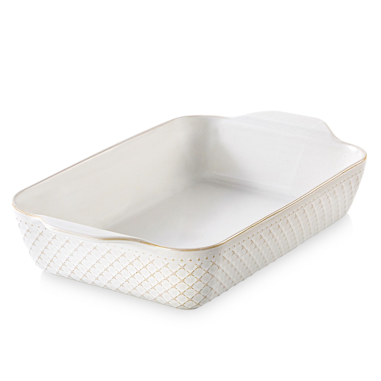 DOWAN 9x13 Deep Lasagna Baking Dish, Ceramic Casserole Dish for Oven, 4 Quarts Embossed Baking Pan with Handles, Oven Safe Bakew