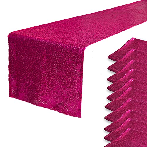 Jyflzq Hot Pink Sequin Table Runner 12'' X 72'' Pack Of 10 Sparkly Fuchsia Metallic Table Runner Glitter Sequin Runner For Table
