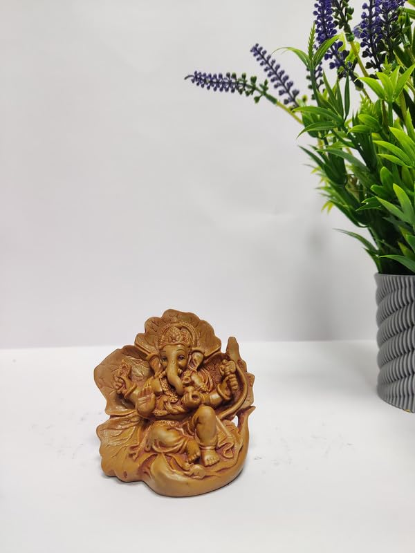 Pratima Wooden Finish Jaswanti Polyresin Ganesh Idol|Vinayaka Statue|Ganpati Murti|Ganesha Idol For Car Dashboard|Ganesh Idol Fo