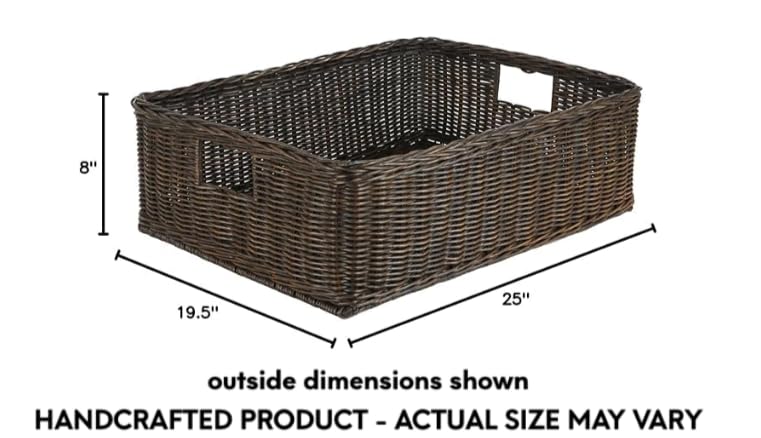 The Basket Lady Under The Bed/Basic Wicker Storage Basket, Extra Large, 25 in L x 19.5 in W x 8 in H, Antique Walnut Brown