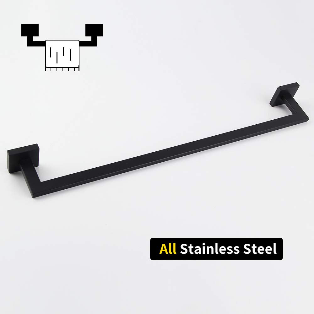 Gerzwy 18-Inch Bathroom Towel Bar Sus 304 Stainless Steel Bath Towel Bar Matte Black Modern Square Style Wall Mount Ig1802C45-Bk
