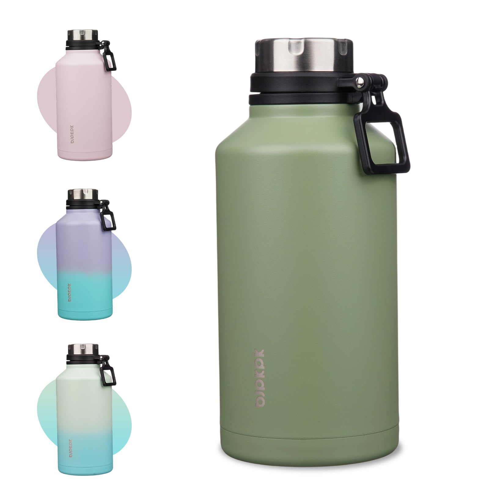 BJPKPK 64oz Insulated Water Bottle with Handle Half Gallon Stainless Steel Travel Thermal Flask Reusable Large Water Bottle,Fore