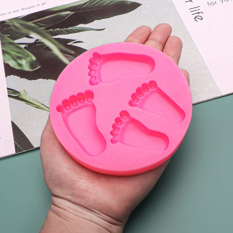 2Pcs 3D Baby Feet Hands Silicone Molds For Christening Baby Shower Fondant Candy Making Tools Baby Foot Print Chocolate Mold Des