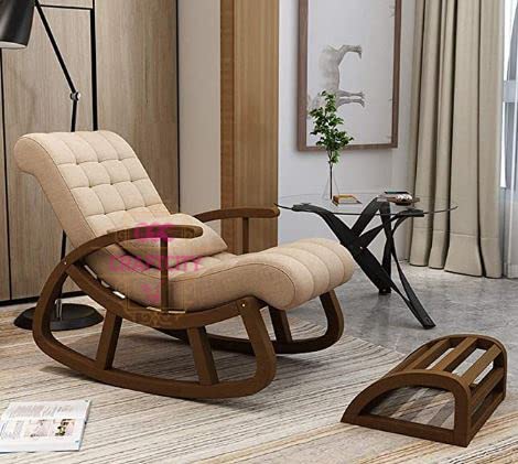Craftcity Sheesham Wood Elegant Chair With Pillow And Matching Foot Stool/Living Room Chair/Rose Wood Rocking Chair,PreAssemble