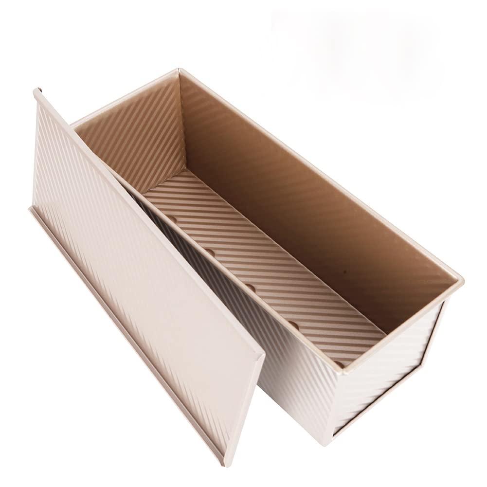 CANDeal Grand Size Pullman Bread Pan, Non-Stick Carbon Steel, For 1000g Dough, Gold (Wavy) Finish, Ideal for Commercial Baking