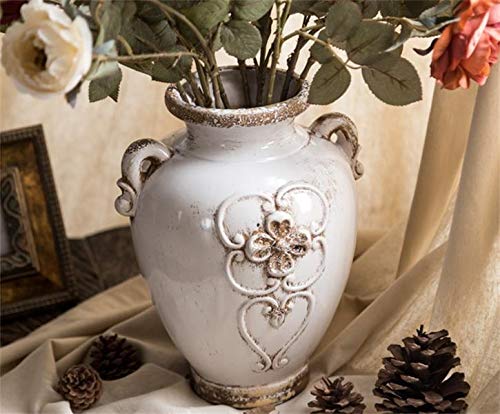 Soyizom Unique Shabby Chic White Rustic Ceramic Vase, 17cm Height, Suitable for Tabletop, Kitchen, Office, Living Room Decoratio