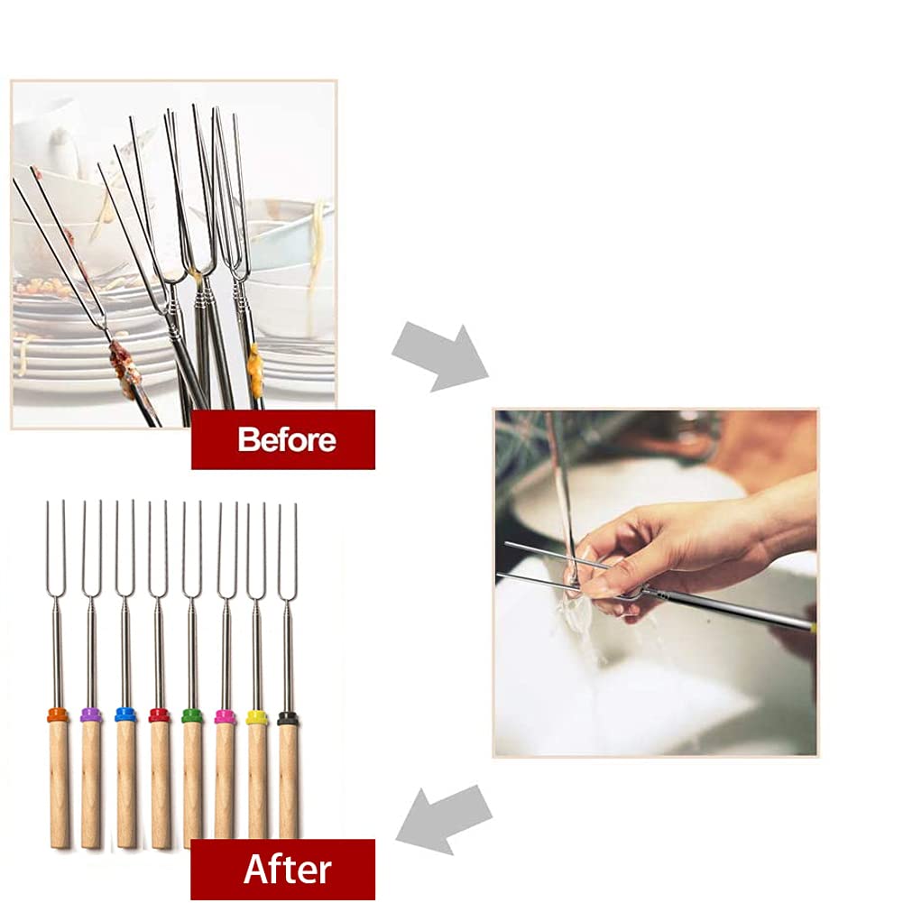 Marshmallow Roasting Sticks 8Pcs Extendable 32Inch Long Metal Barbecue Skewers For Grilling Set,Telescoping Smores Bbq Forks, Fi