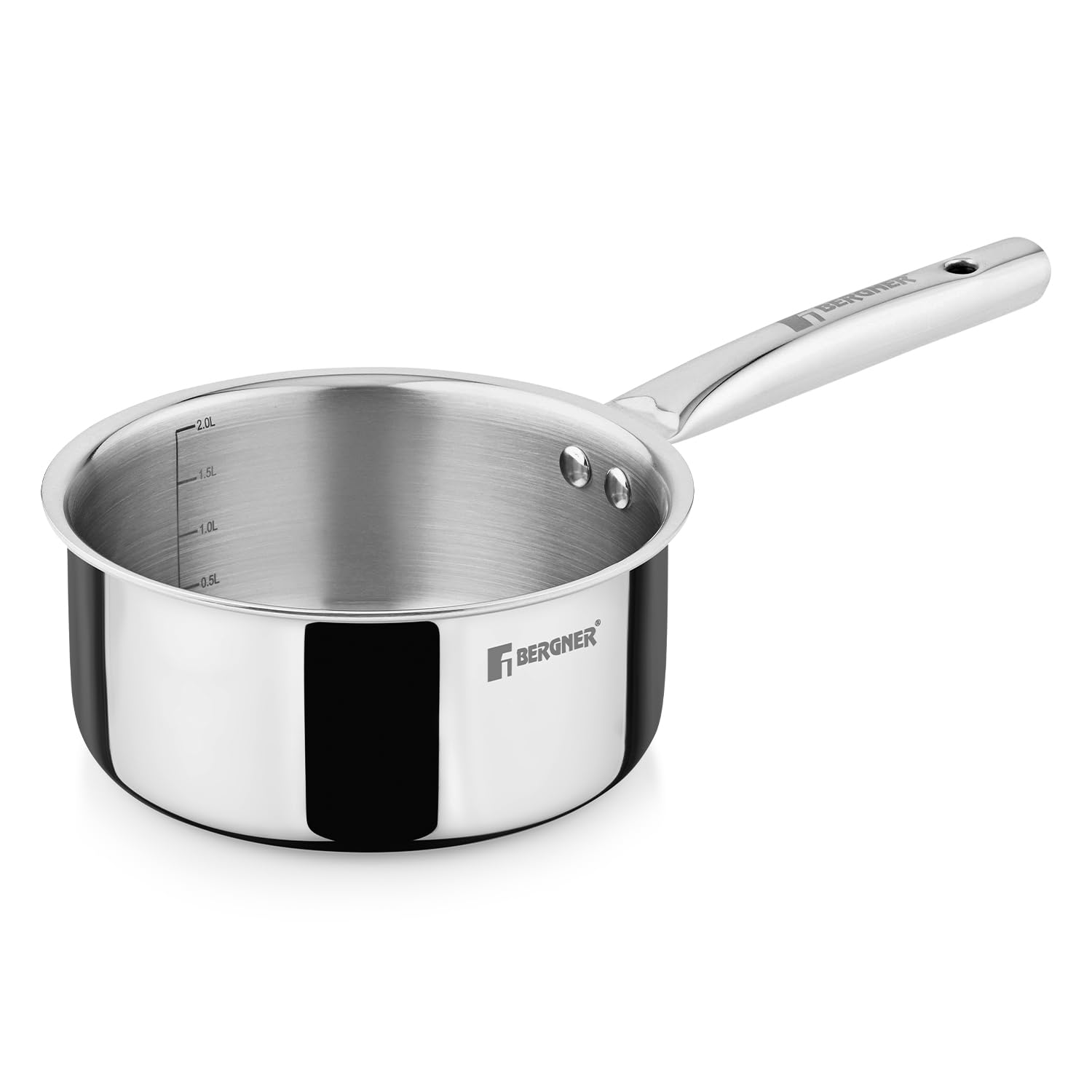 Bergner Tripro Triply Stainless Steel 18Cm (2 L) Saucepan, Sauce Pan With Heavy Bottom, New Improved Handles For Firmer Grip, Ev