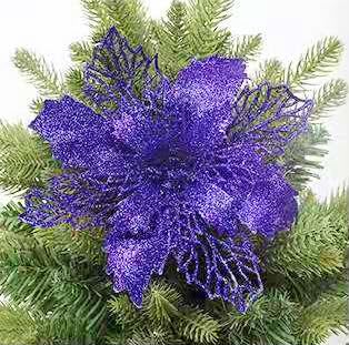 YYCRAFT Glitter Poinsettia Flowers 6 Inch for Christmas Tree Ornaments Christmas Decorations-12pcs,Purple