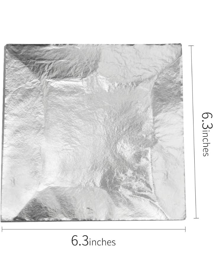 Gold Leaf 16x16 Metallic Foil Sheets for Gilding, Home Decoration, Art & Crafts, Painting Arts Crafts Nails and DIYS Silver (25)