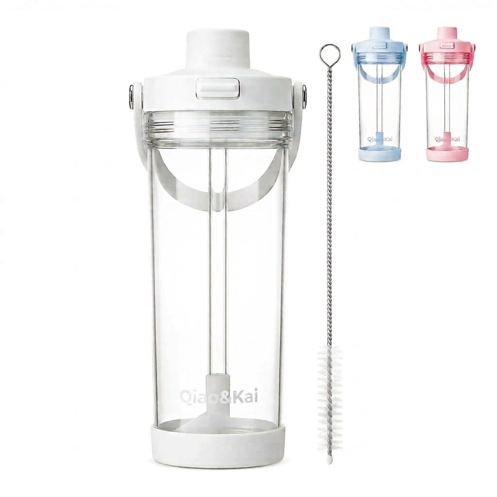 Qiao&Kai Tritan Sport Water Bottle, 30oz, Clear, BPAFree, DualUse Lid with Wide Straw and Handle, LeakProof, for the gym, hik