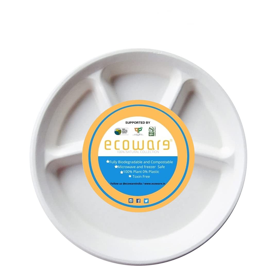 Ecoware 100% Natural, Biodegradable, Compostable, Ecofriendly, Safe & Hygienic Disposable 12 Inch 4Compartment Round Plate  La