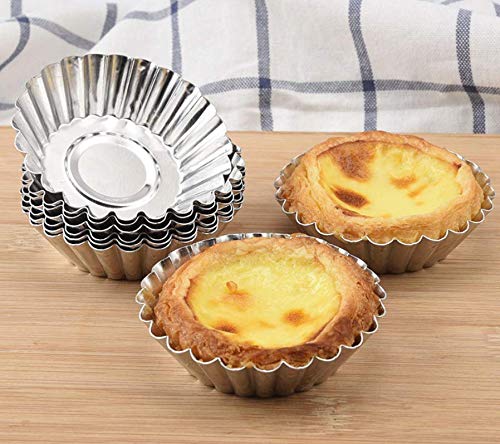 Lassum 10 Pcs Aluminum Egg Tart Mold Baking Cups,Cupcake Cake Cookie Pudding Lined Mould Tin Baking Tool