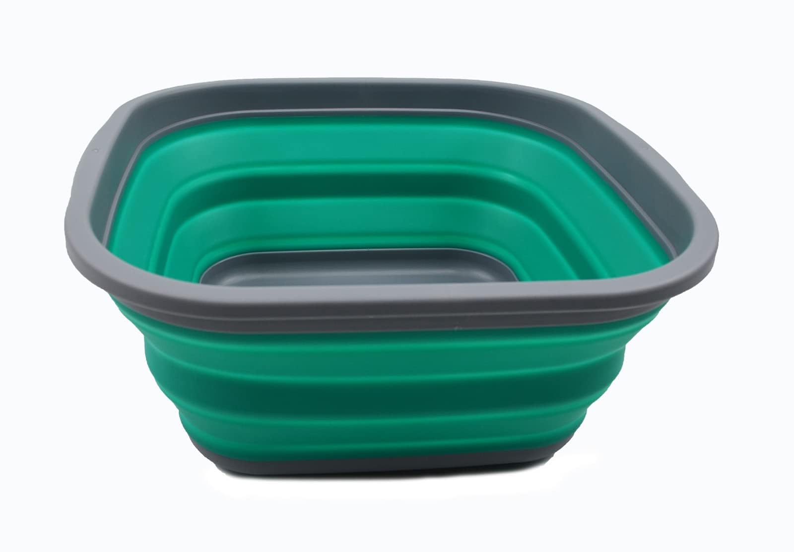 SAMMART 55L (14 gallons) collapsible Tub - Foldable Dish Tub - Portable Washing Basin - Space Saving Plastic Washtub (Dark greyBluish-green  1)