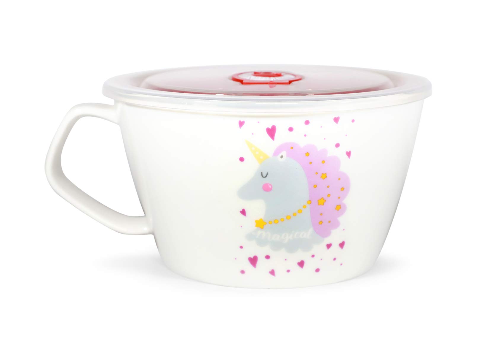 Ginkgohome Unique Shape Microwavable Ceramic Noodle Bowl With Handle And Seal Fine Porcelain (Purpleunicorn)