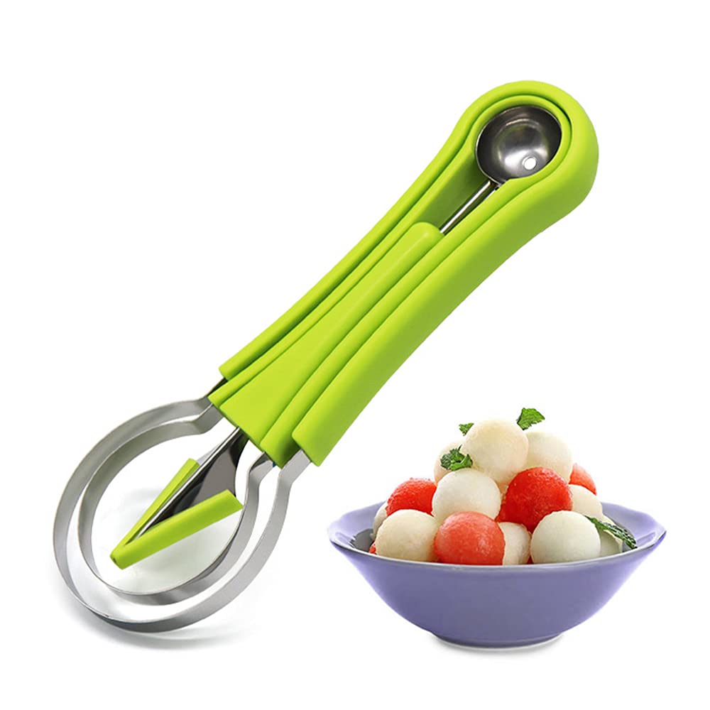 Suuker Melon Baller Scoop Set,4 In 1 Fruit Cutters Shapes, Watermelon Scooper Fruit Scooper And Baller, Fruit Carving Tools(Gree