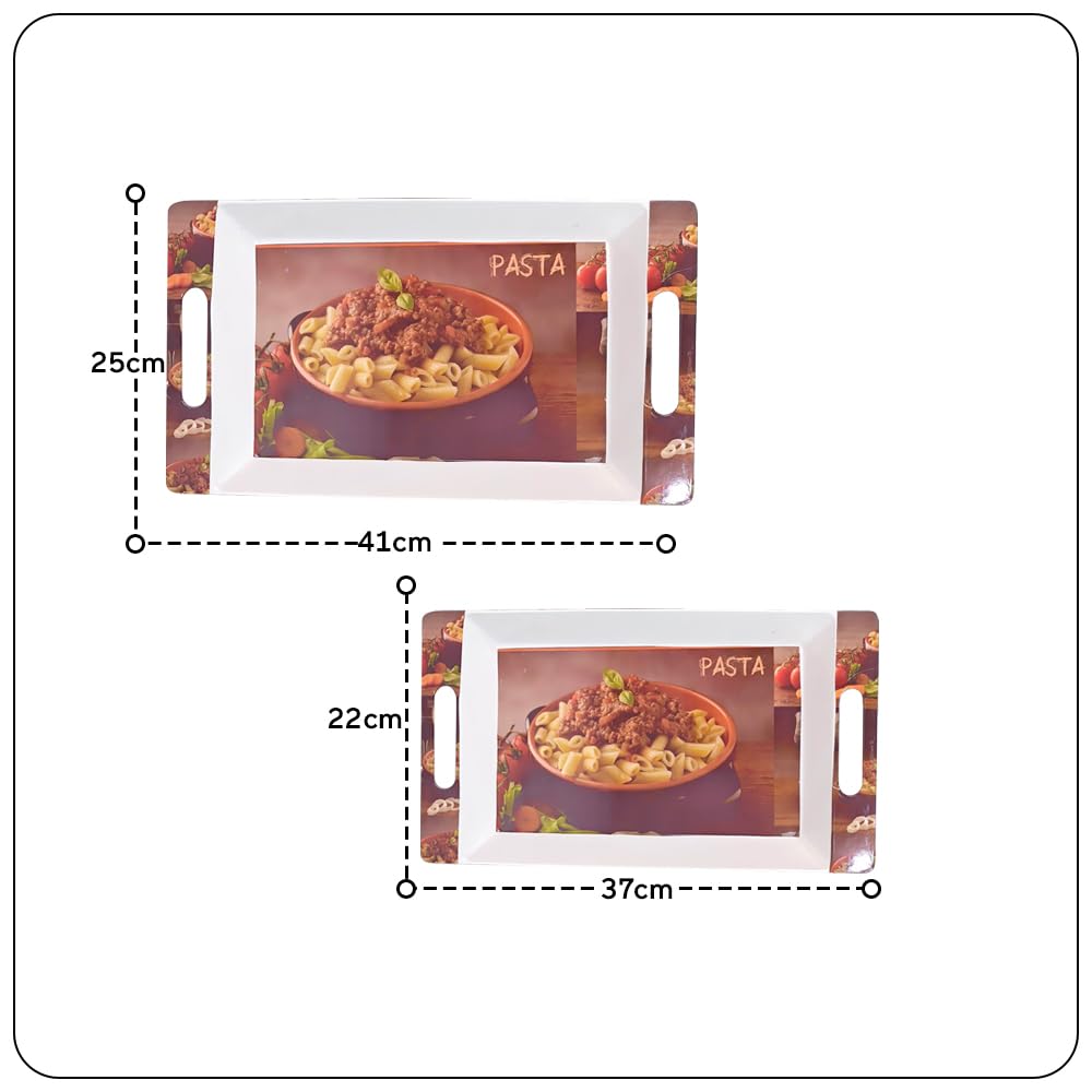FEDOY Crystal Melamine Serving Tray, Set of 3 Villori Series (Multicolorcoloured, White | Small, Medium and Large Size Rectangul
