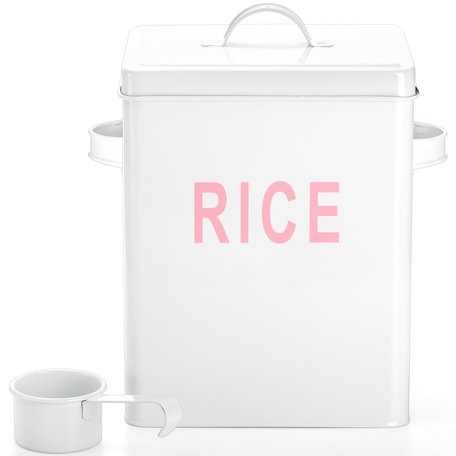 Youeon 10 Lbs Metal Rice Storage Container, Square Rice Canister With Lid And Measuring Scoop, Countertop Sealed Food Storage Co