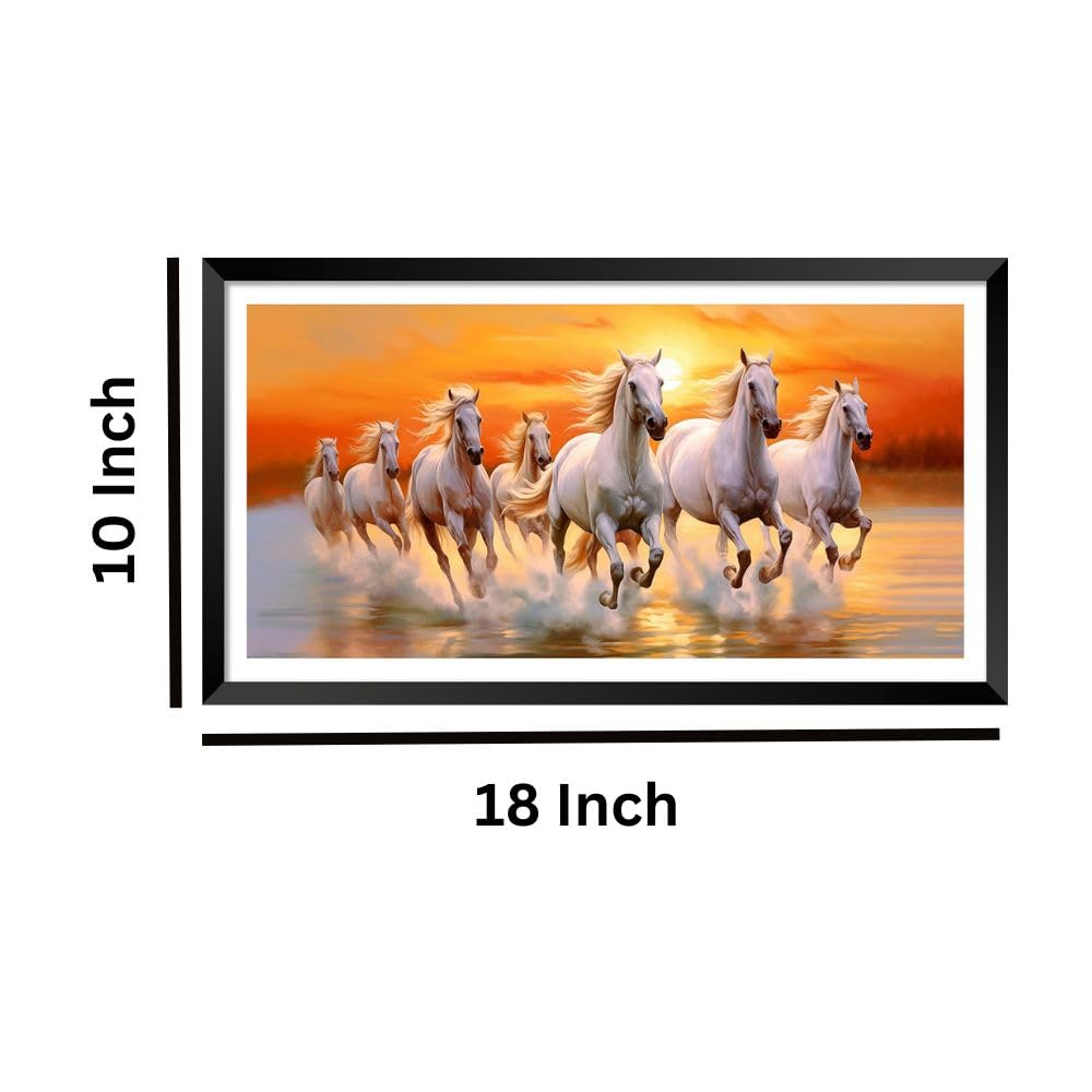 Decorsmantra Seven White Running Horses Vastu Paintings For Living Room|7 Running Horses Vastu Painting Wall Decoration|Vastu Ph