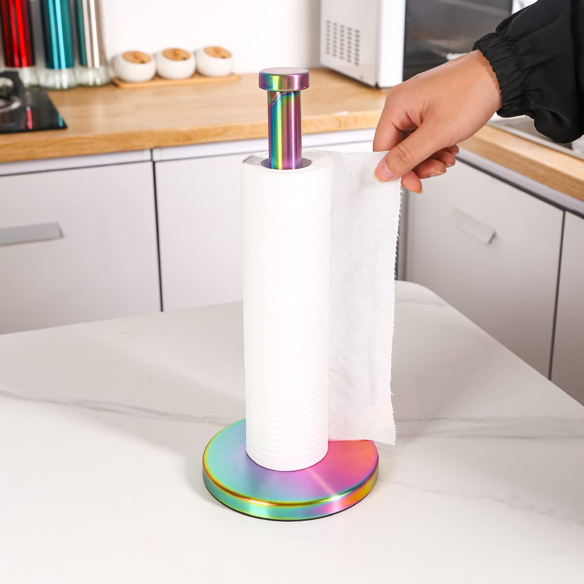 Paper Towel Holder Countertop Rainbow Kitchen Roll Holder, Stainless Steel Paper Towel Holder Stand With Weighted Base Non Slip