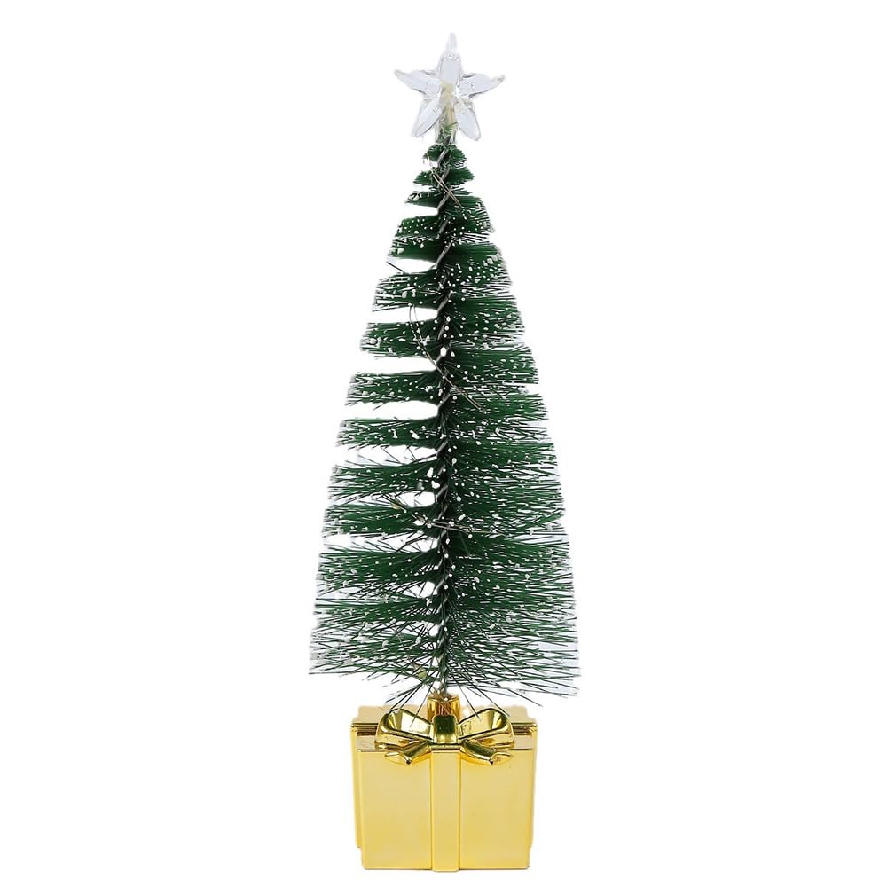 Golden Gift Base Mini Artificial Christmas Tree with Colorful LED String Lights and Star, Tabletop Small Xmas Tree for DIY Chris