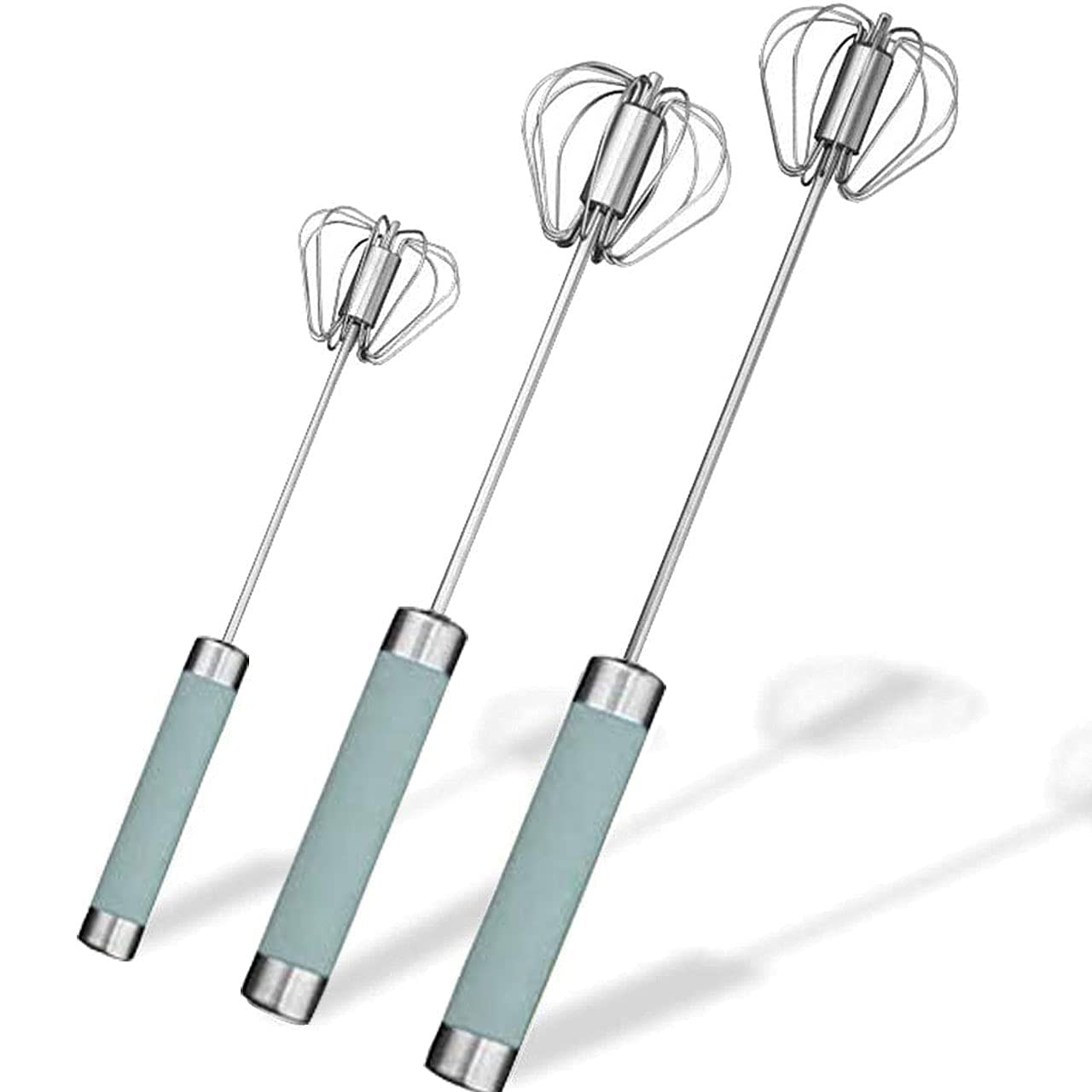 Stainless Steel Semi-Automatic Egg Whisk - 3Pcs Hand Push Rotary Whisk Blender (Blue)