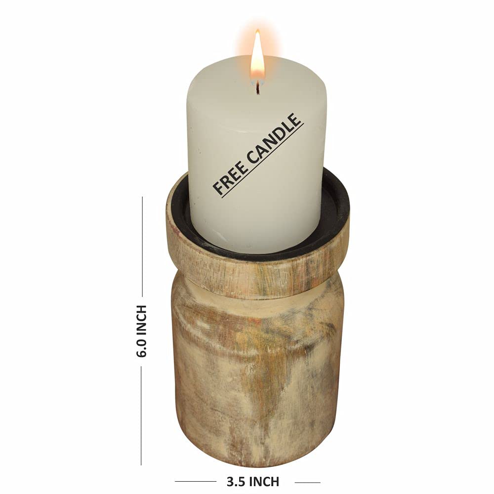 Papeer Humra Wooden Candle Stand/Holder for Christmas Home Dcor Tealight Diya Holder Mango Wood with Free Candle