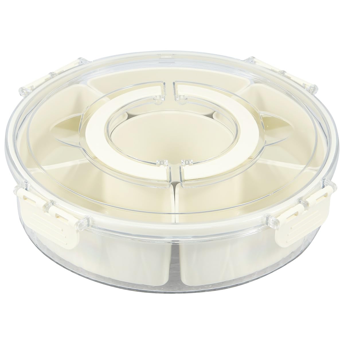 Hvxrjkn Divided Rotating Serving Tray with Lid and Handle, Container for Fruits Snacks Veggie Charcuterie, Snack Spinner Organizer, Snack Tray Serving Tray with Lid (1)-New Condition