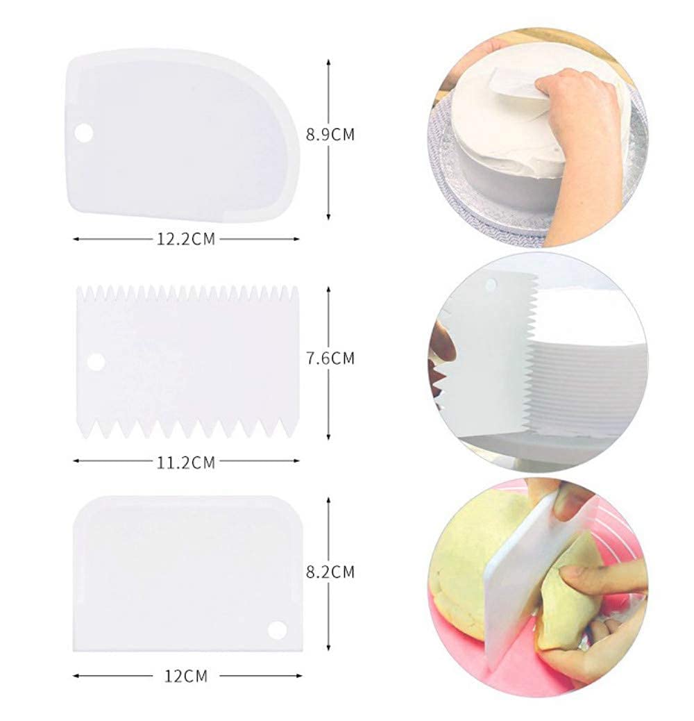 3 Pieces Dough Scraper Flexible Plastic Multipurpose Food Bench Bowl Scraper With Curved And Flat For Bread Dough Cake Fondant I