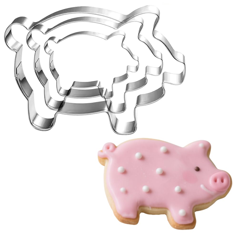 LUBTOSMN Pig Cookie Cutter Set-Size 4.7 3.8 3.0-3 Piece-Dishwasher Safe Animal Fondant Cookie Cutters for Baking