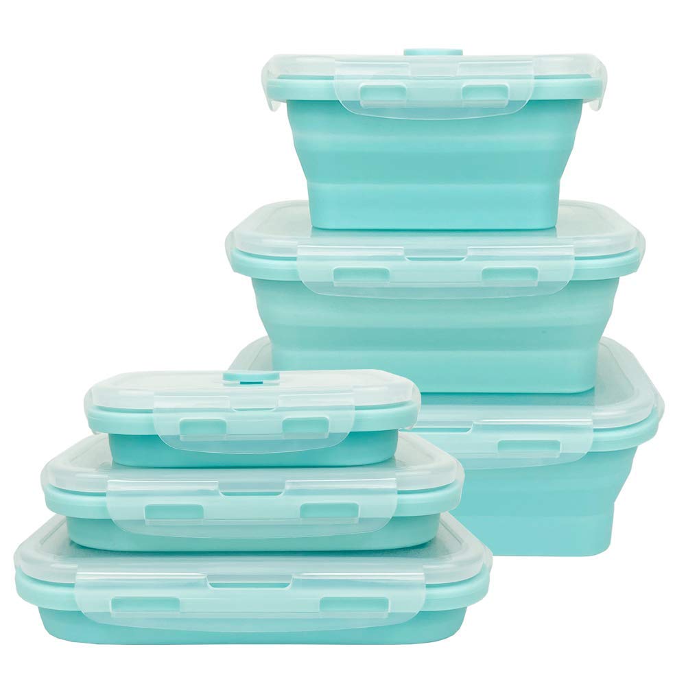 Cartints Silicone Collapsible Food Storage Containers-Prep/Storage Bowls With Lids - Set Of 3 Square Silicone Lunch Containers -