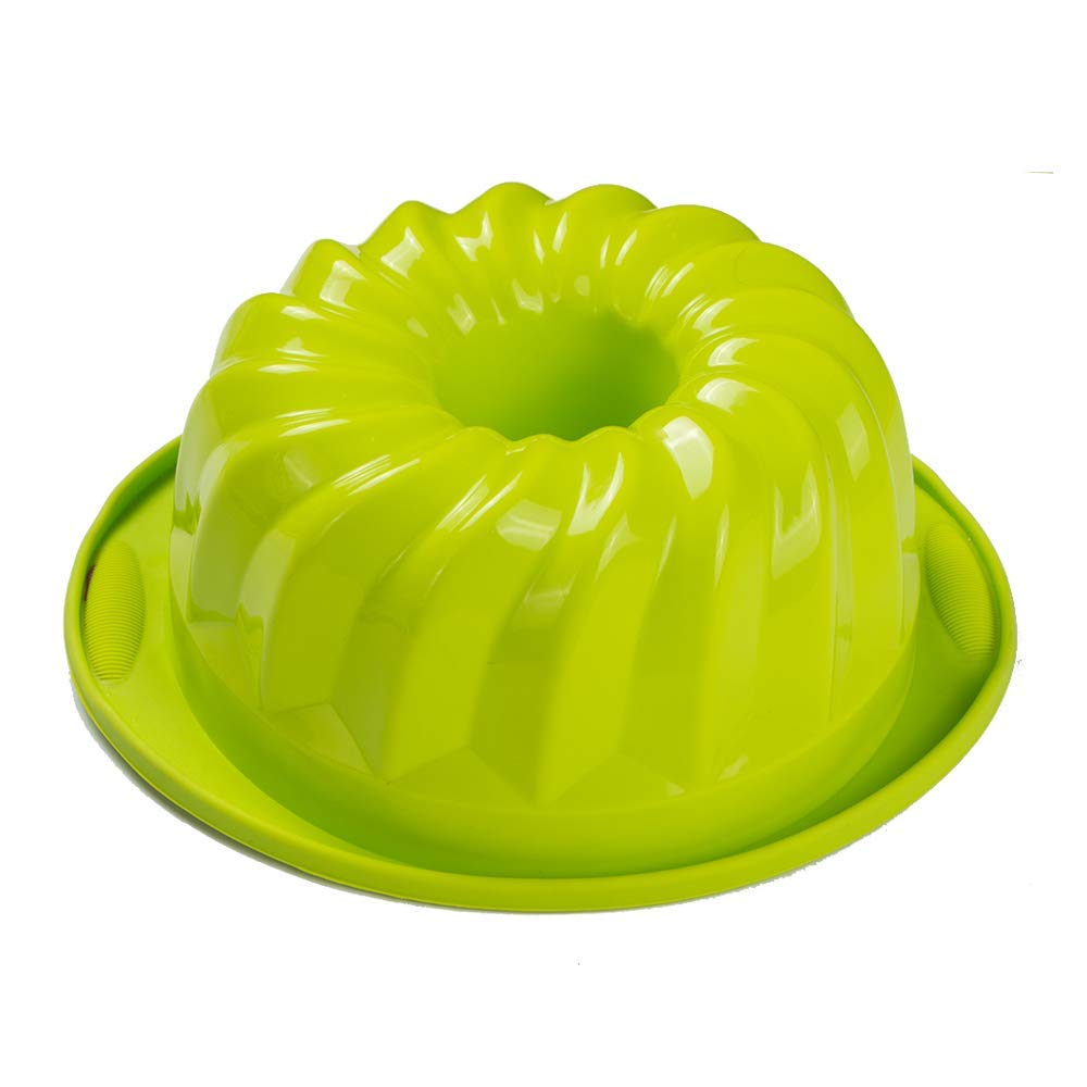 Webake Silicone Fluted Tube Cake Baking Pan 10 Inch Non-Stick Cake Mold Bakeware (Green)
