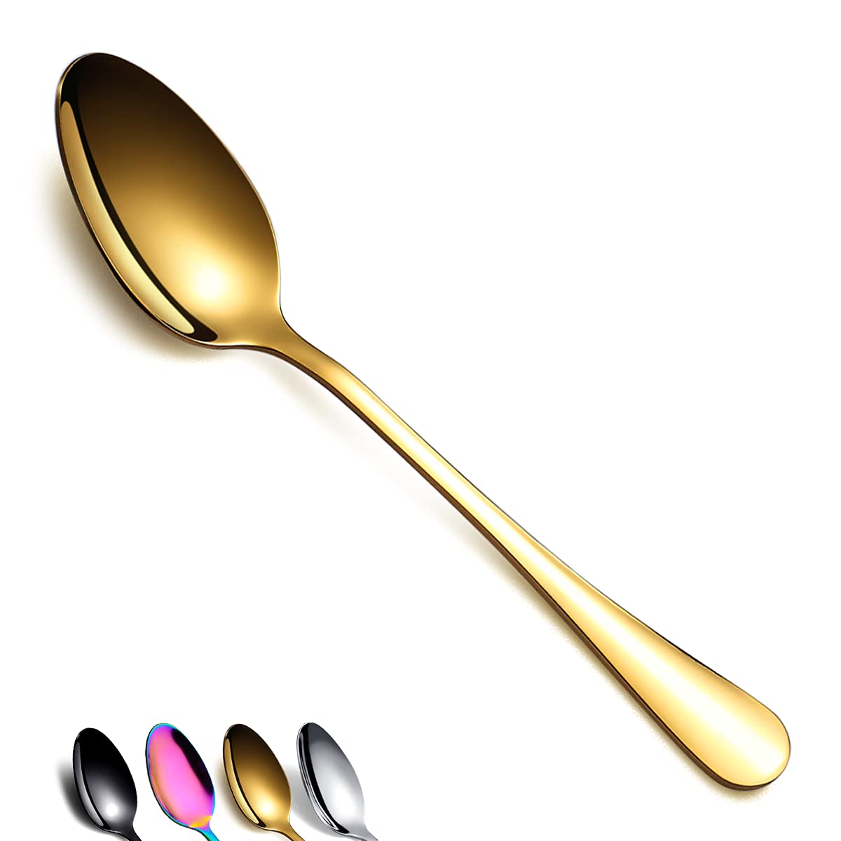 Gold Dinner Spoon Of 4, Berglander 7.5'' Stainless Steel Titanium Plating Shiny Gold Soup Spoons Silverware, Golden Soup Spoon T