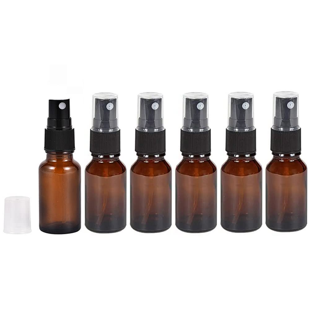6Pcs 5Ml/0.2Oz Empty Amber Glass Spray Bottles Refillable Fine Mist Spray Bottles Mini Travel Size Container Storage For Essenti