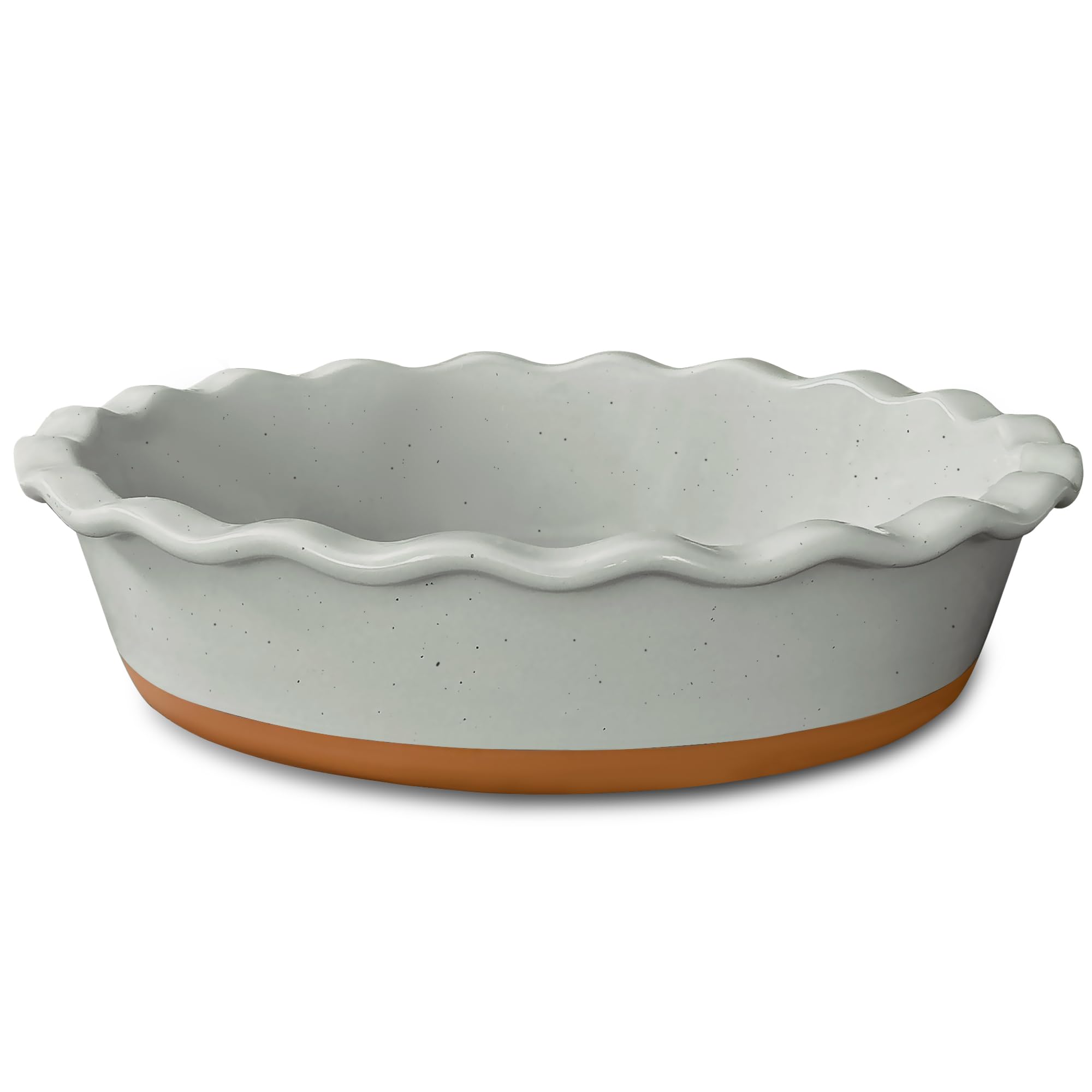 Mora Deep Fluted Ceramic Pie Dish for Apple Pie, Quiche, Tart - 9 inch - Modern Farmhouse Style Porcelain - Earl Grey