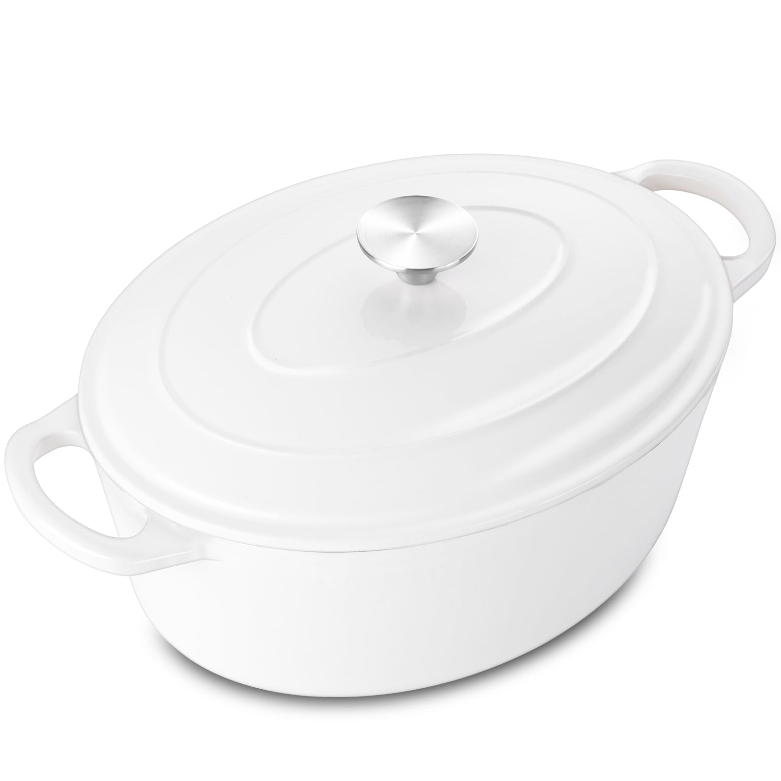 5QT Oval Dutch Oven Pot with Lid, Leonyo 5 Quart Enameled Oval Cast Iron Dutch Oven for Sourdough Bread Breaking, Heavy Duty Coo
