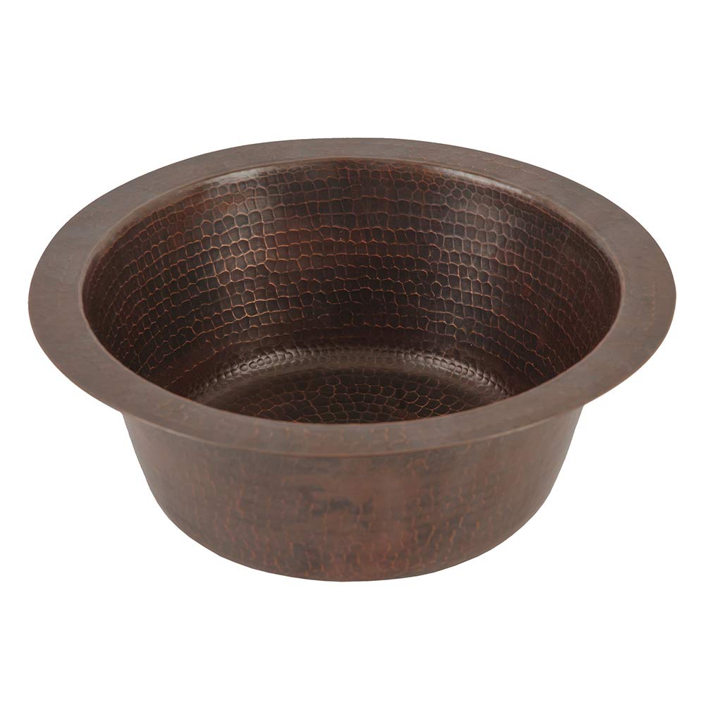 Premier Copper Products Br12Db2 12-Inch Round Hammered Copper Bar Sink With 2-Inch Drain Opening