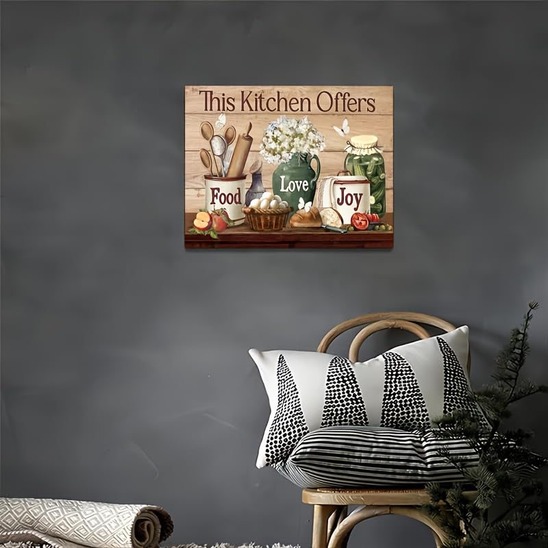 KACHI PENCIL Wooden Framed Kitchen Wall Art Farmhouse Rustic Kitchen Pictures Wall Decor Canvas Print Painting Modern Home Frame