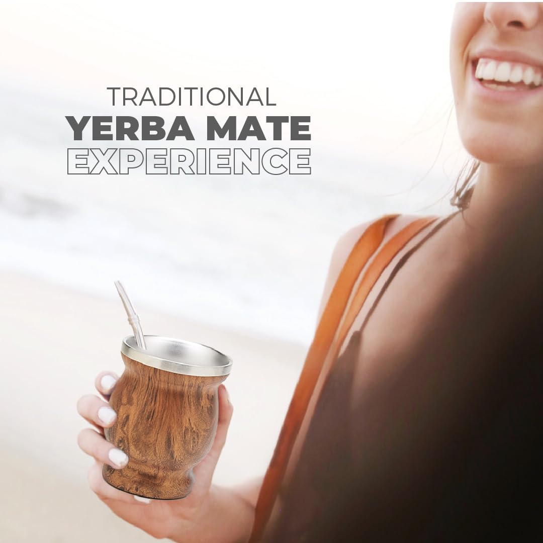 Balibetov Stainless Steel Double-Wall Mate Cup And Bombilla Set - Yerba Mate Set Includes One Yerba Mate Cup, 2 Bombillas Mate (