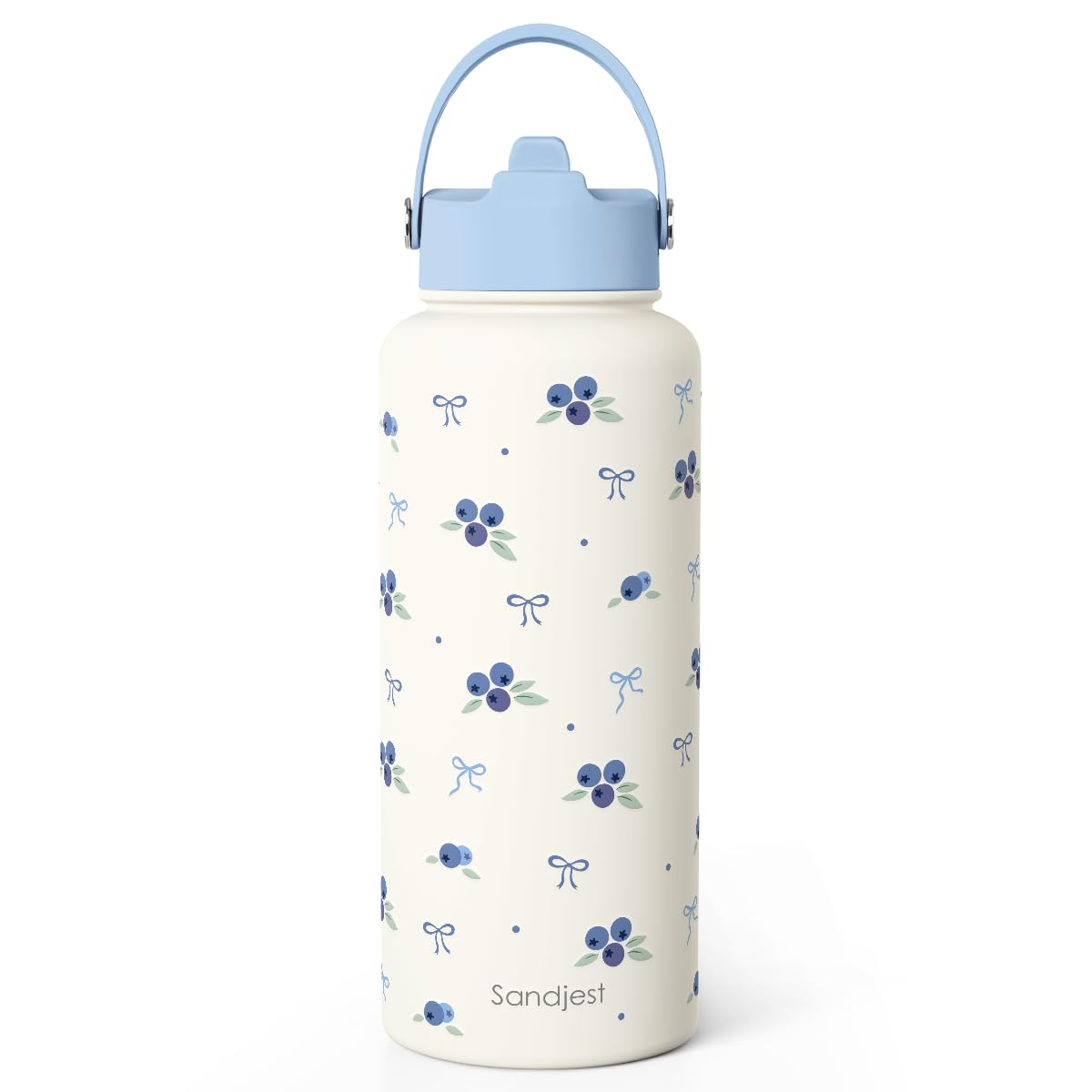 Blueberry Water Bottle Stainless Steel 32oz with Lid & Straw, Fruits Aesthetic Insulated Bottles Gifts for Girls Friends Teens B