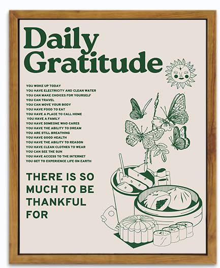 Framed Retro Poster For Room Aesthetic, Vintage Green Inspirational Quotes Canvas Wall Art, Daily Gratitude Posters For Room Aes