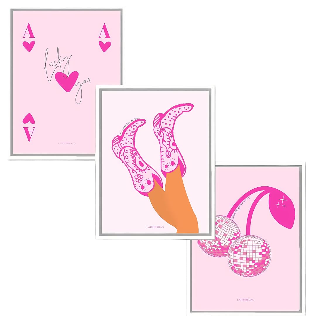 Larkinroad Positive Affirmation 3 Pack Poster - Pink Wall Decor (12In X 16In Unframed) Lucky You Poster - Dorm Wall Decor - Disc