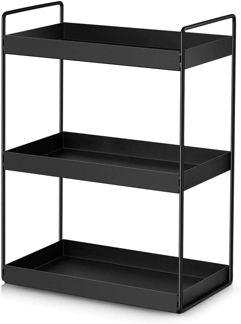 Naoe 3Tier Metal Countertop Organiser Rack, Black, Freestanding Storage Shelf For Kitchen, Bathroom, And Living Room.
