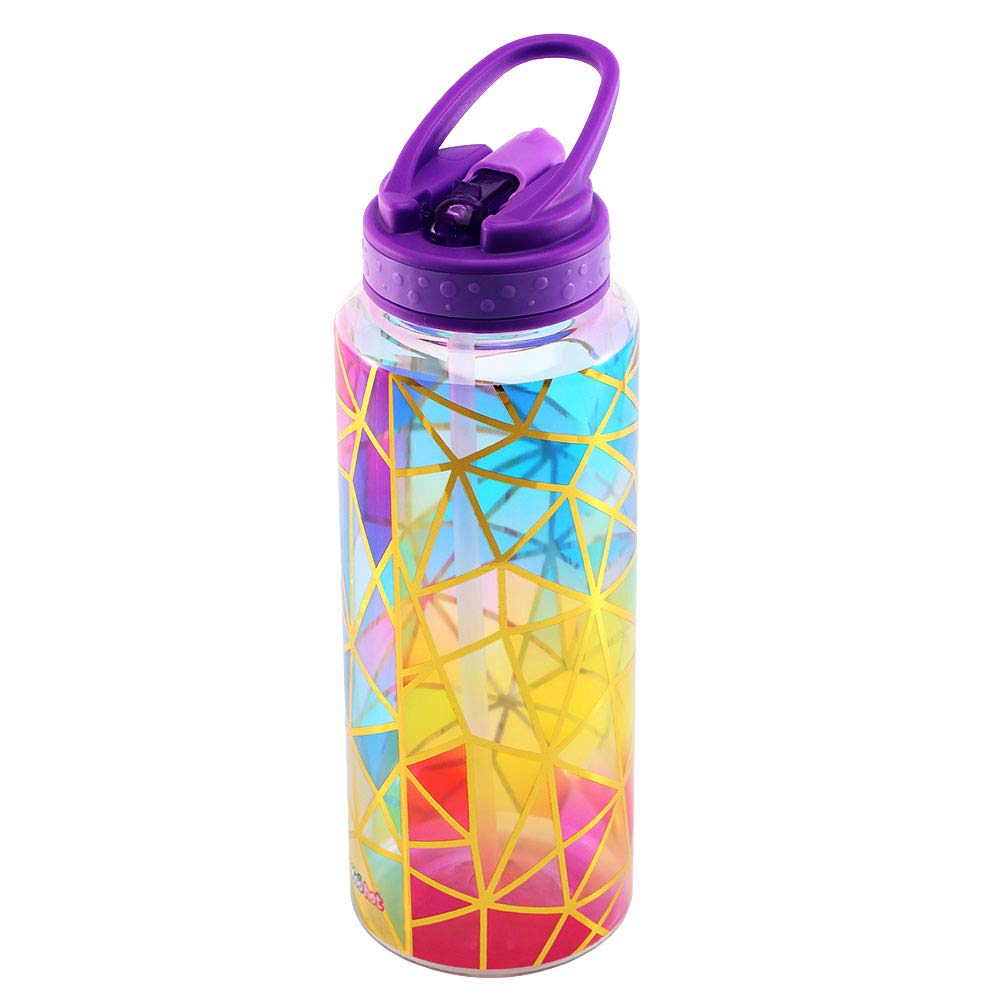 Home Tune Cute Water Bottle with Straw  BPA FREE Tritan &Leak Proof & Carry Handle & Pretty Design  32oz/950ml (Colorful)