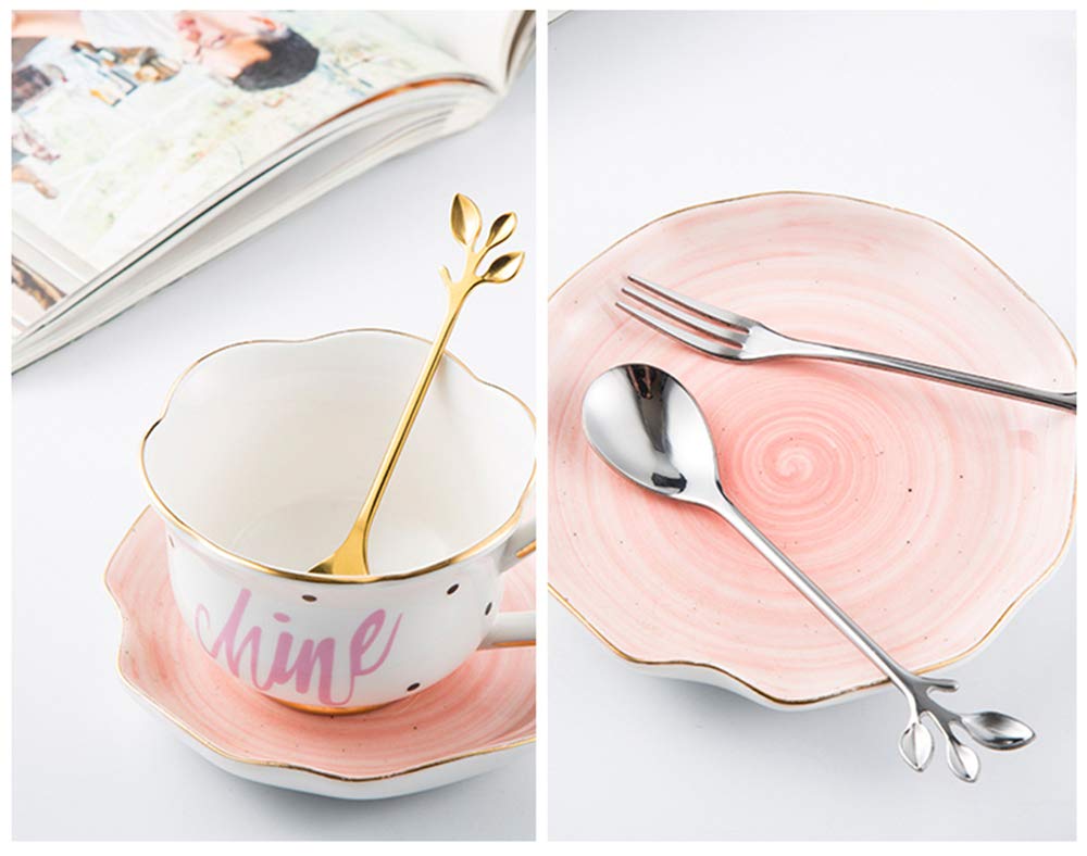 Turbokey Gold Leaf Coffee Spoon Set Of 8,Ice-Cream Tea Stirring Spoons 4.7 Inches Retro Dessert Demitasse Espresso Spoons Cutler