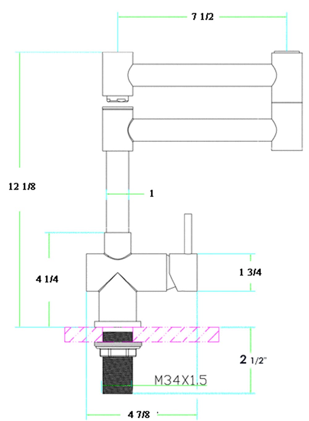 Alfi Ab2038-Bss Solid Brushed Stainless Steel Retractable Single Hole Kitchen Faucet, 15'' D X 12 1/8'' H