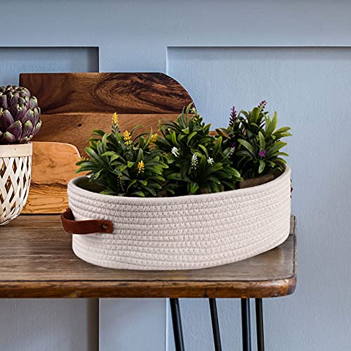 Oradrem 2 Pack Woven Storage Basket for Toilet Tank Top Farmhouse Home Decor Organizing Baskets for Bathroom Table and Counter 13''x5.9''x4'' White