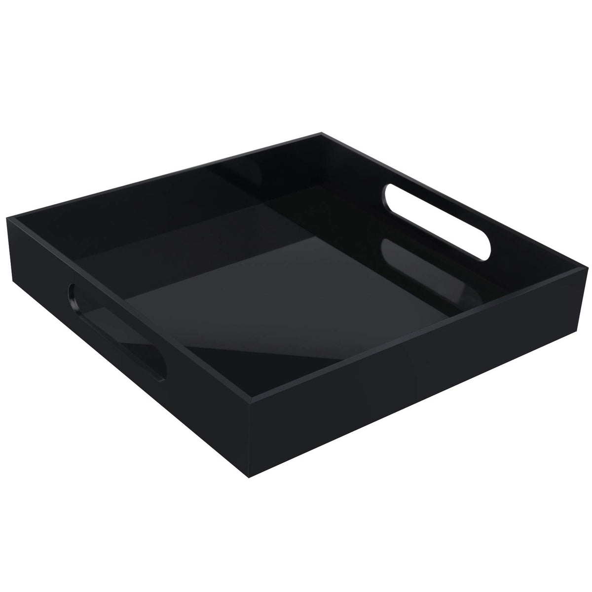 Tasybox Acrylic Serving Tray, Black Decorative Serving Trays With Handles For Kitchen Dining Room Table Ottoman Vanity Counterto