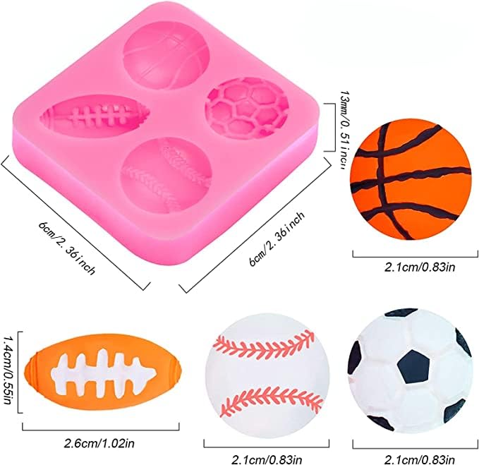 Anyana Mini Football Basketball Tennis Sport Boys Silicone Fondant Mold Cake Decorating Tool Topper Edible Gum Paste Sugar Pastr